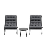 Modern outdoor bistro set with two grey cushioned chairs and round table, Flea Market AU