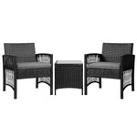 3PC Outdoor Bistro Set Patio Furniture Wicker Dining Chairs Table Cushion Black - Flea Market