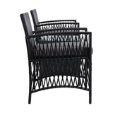 3PC Outdoor Bistro Set Patio Furniture Wicker Dining Chairs Table Cushion Black - Flea Market