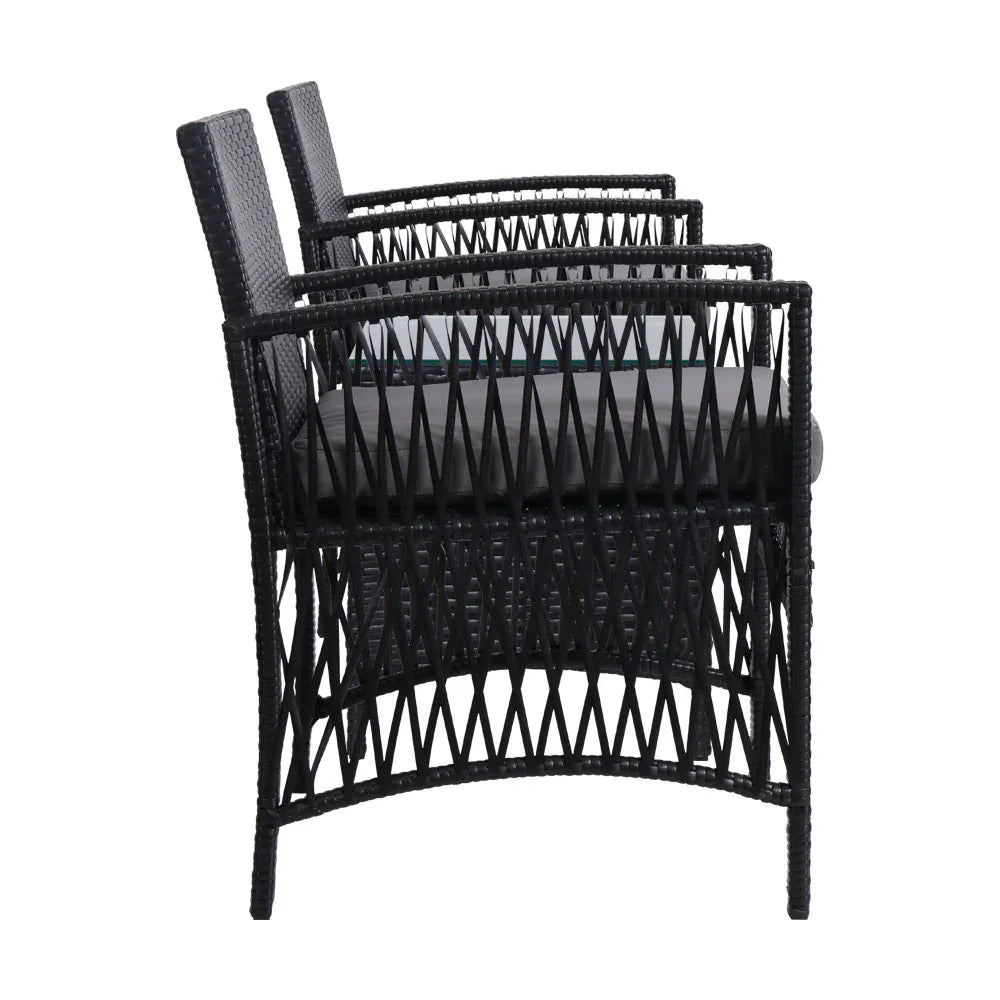 3PC Outdoor Bistro Set Patio Furniture Wicker Dining Chairs Table Cushion Black - Flea Market