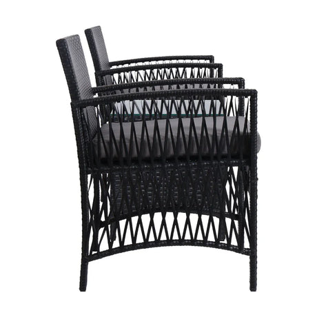 3PC Outdoor Bistro Set Patio Furniture Wicker Dining Chairs Table Cushion Black - Flea Market