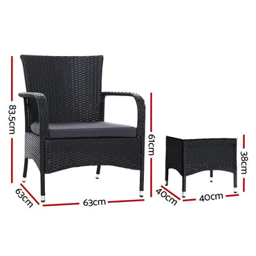 3PC Outdoor Bistro Set Patio Furniture Wicker Setting Chairs Table Luca - Flea Market
