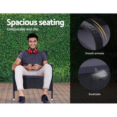 3PC Outdoor Bistro Set Patio Furniture Wicker Setting Chairs Table Luca - Flea Market