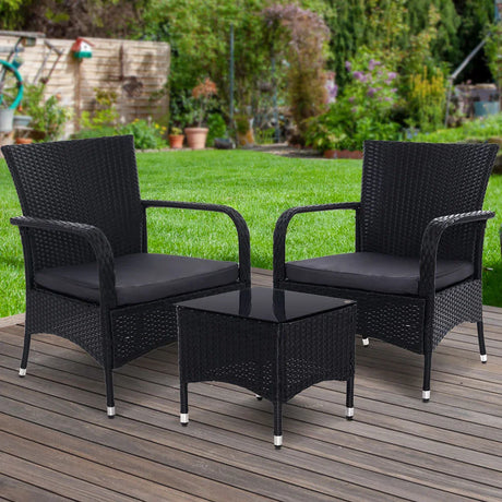 3PC Outdoor Bistro Set Patio Furniture Wicker Setting Chairs Table Luca - Flea Market