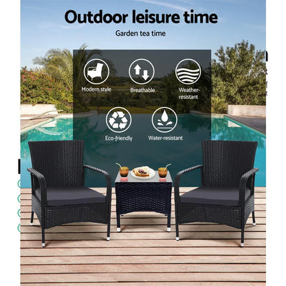 3PC Outdoor Bistro Set Patio Furniture Wicker Setting Chairs Table Luca - Flea Market