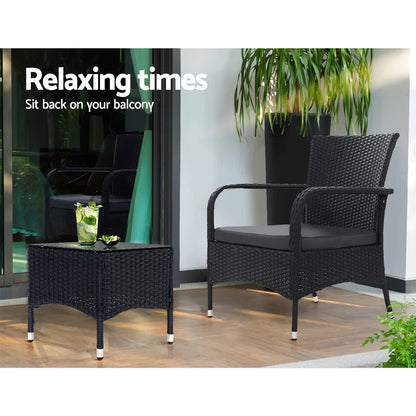 3PC Outdoor Bistro Set Patio Furniture Wicker Setting Chairs Table Luca - Flea Market