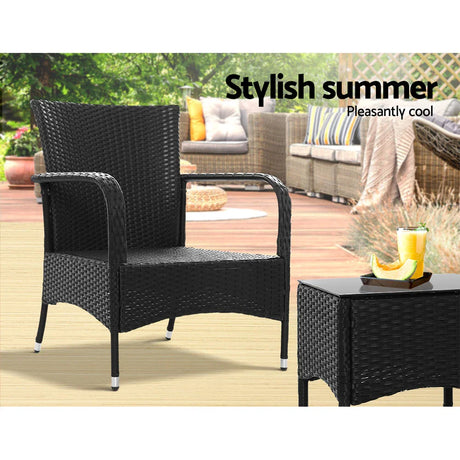 3PC Outdoor Bistro Set Patio Furniture Wicker Setting Chairs Table Luca - Flea Market