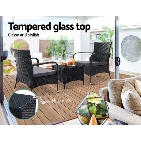 3PC Outdoor Bistro Set Patio Furniture Wicker Setting Chairs Table Luca - Flea Market