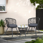 Gardeon 3PC Bistro Set Outdoor Furniture Rattan Table Chairs Patio Garden Cushion Black - Flea Market