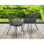 Gardeon 3PC Bistro Set Outdoor Furniture Rattan Table Chairs Patio Garden Cushion Black - Flea Market