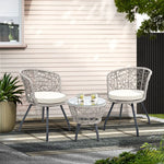Gardeon 3PC Bistro Set Outdoor Furniture Rattan Table Chairs Patio Garden Cushion Grey - Flea Market