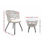 Gardeon 3PC Bistro Set Outdoor Furniture Rattan Table Chairs Patio Garden Cushion Grey - Flea Market