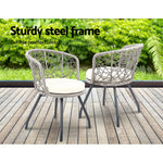 Gardeon 3PC Bistro Set Outdoor Furniture Rattan Table Chairs Patio Garden Cushion Grey - Flea Market