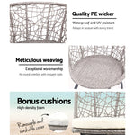 Gardeon 3PC Bistro Set Outdoor Furniture Rattan Table Chairs Patio Garden Cushion Grey - Flea Market