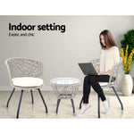 Gardeon 3PC Bistro Set Outdoor Furniture Rattan Table Chairs Patio Garden Cushion Grey - Flea Market