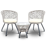 Gardeon 3PC Bistro Set Outdoor Furniture Rattan Table Chairs Patio Garden Cushion Grey - Flea Market