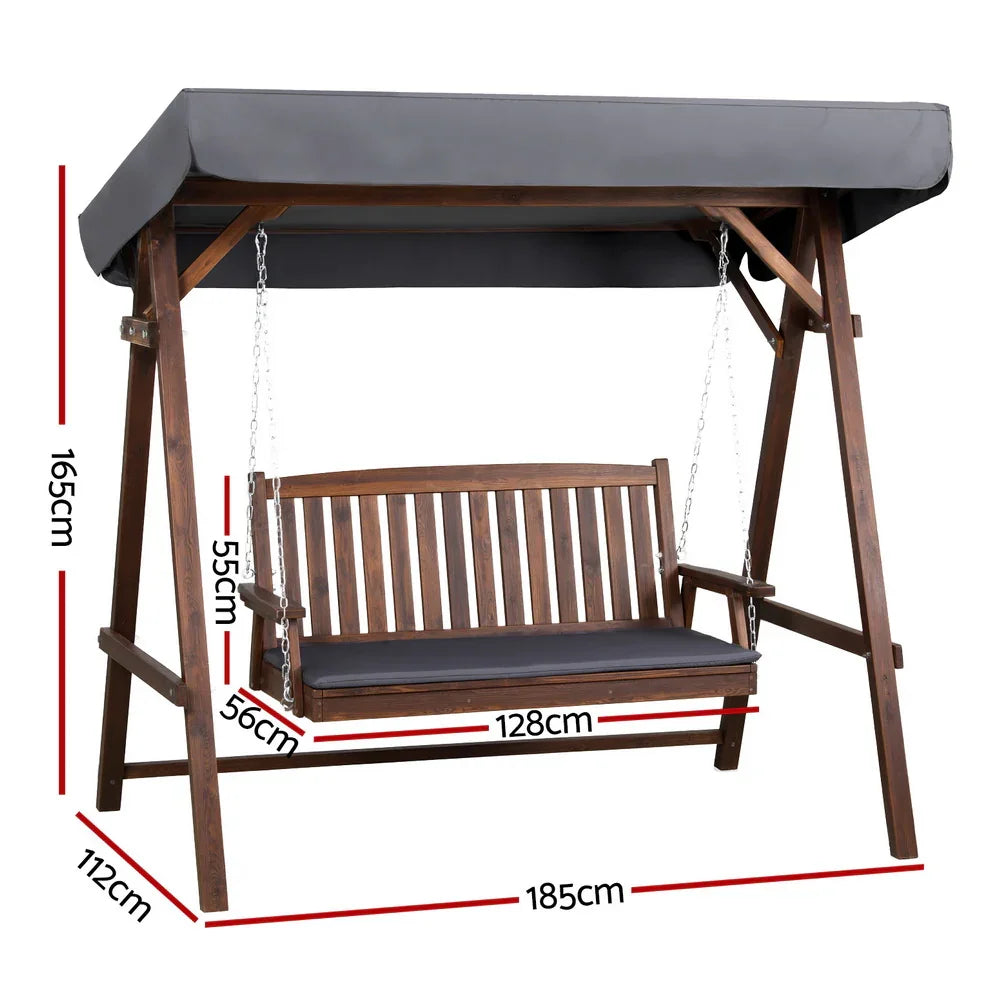 Gardeon Wooden Swing Chair Garden Bench Canopy 3 Seater Outdoor Furniture - Flea Market
