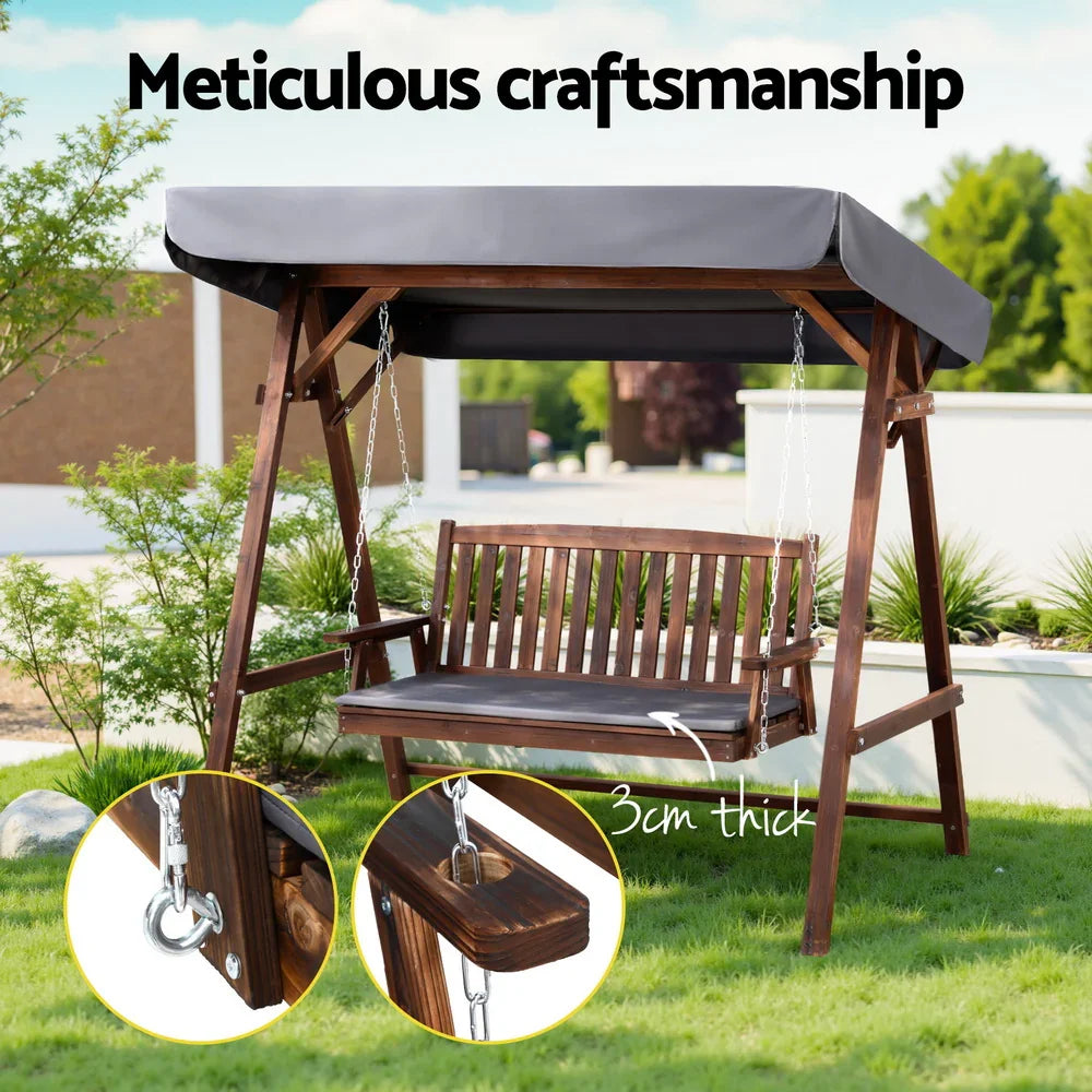 Gardeon Wooden Swing Chair Garden Bench Canopy 3 Seater Outdoor Furniture - Flea Market