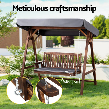 Gardeon Wooden Swing Chair Garden Bench Canopy 3 Seater Outdoor Furniture - Flea Market