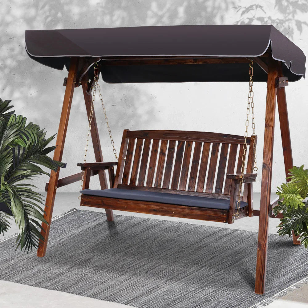 Gardeon Wooden Swing Chair Garden Bench Canopy 3 Seater Outdoor Furniture - Flea Market