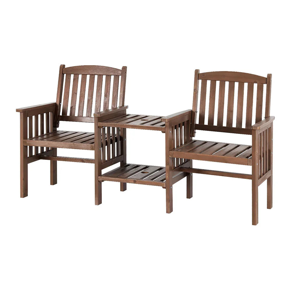 Outdoor Garden Bench Loveseat Wooden Table Chairs Patio Furniture Brown - Flea Market