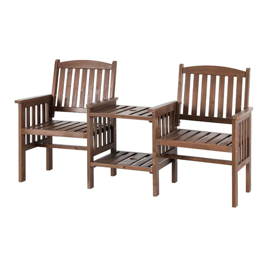 Outdoor Garden Bench Loveseat Wooden Table Chairs Patio Furniture Brown - Flea Market