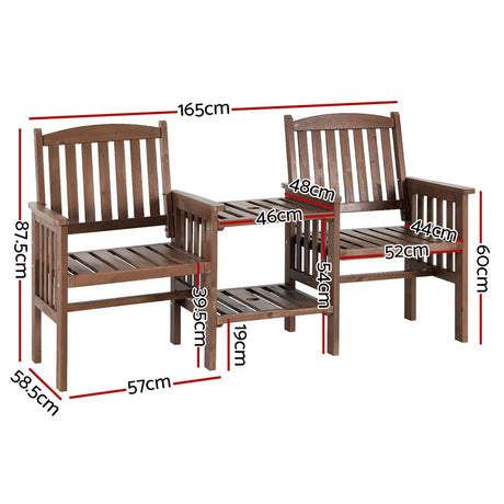 Outdoor Garden Bench Loveseat Wooden Table Chairs Patio Furniture Brown - Flea Market