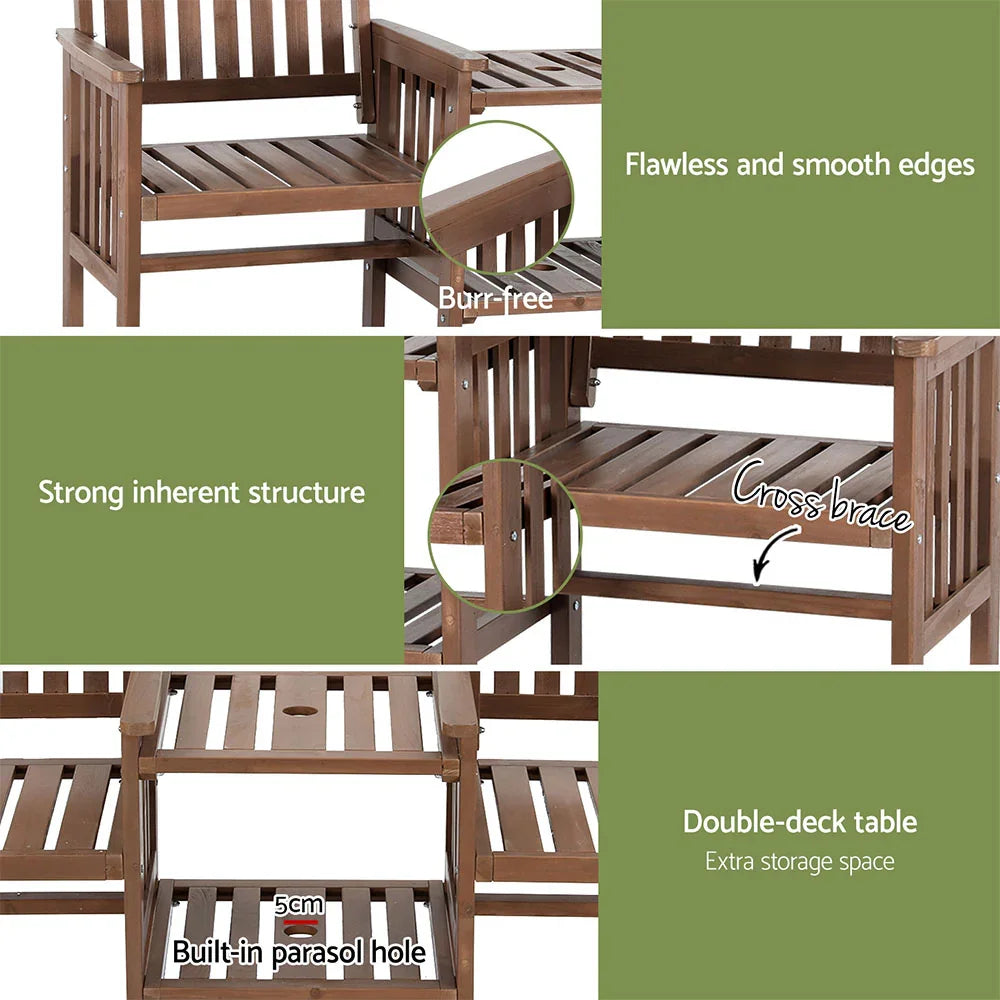 Outdoor Garden Bench Loveseat Wooden Table Chairs Patio Furniture Brown - Flea Market