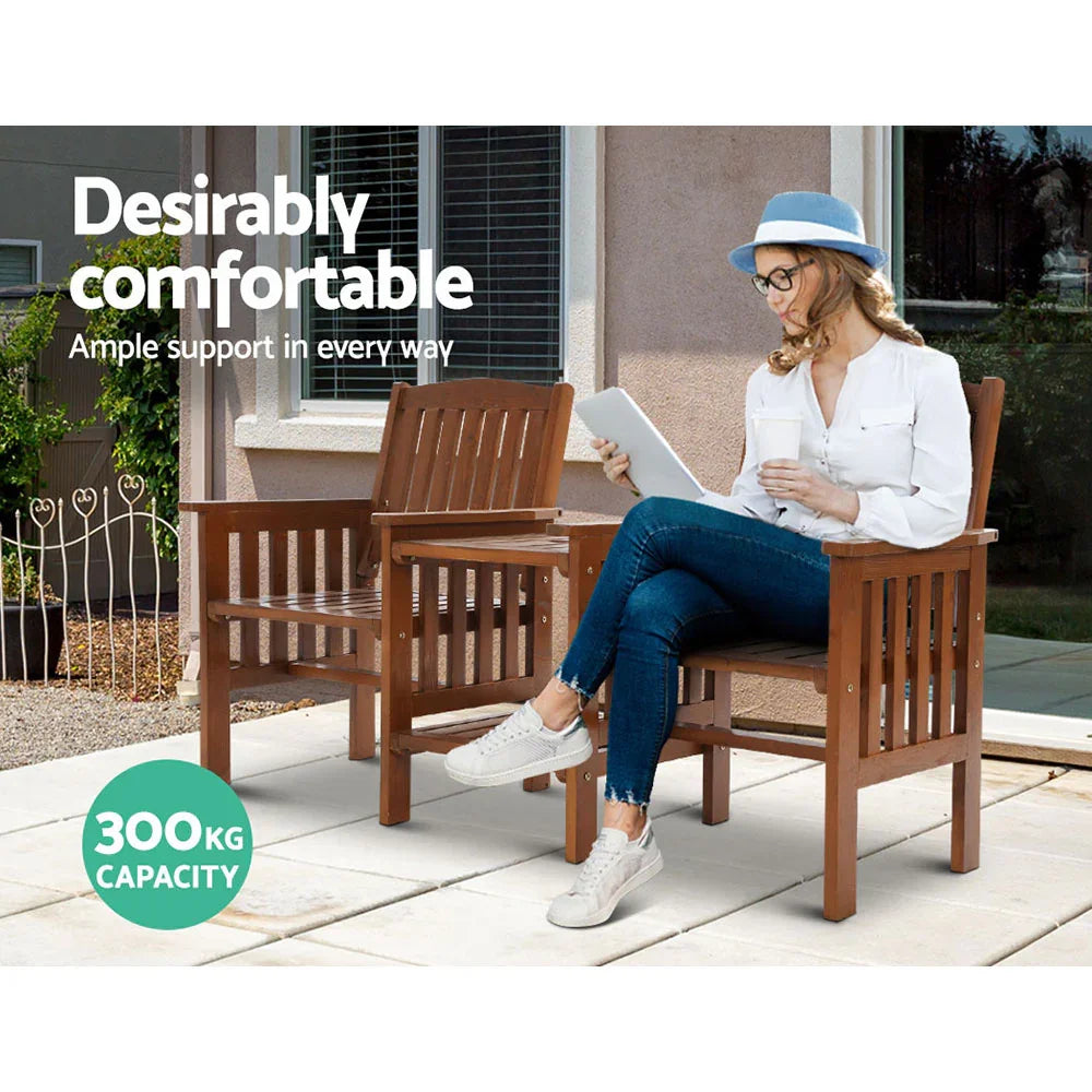 Outdoor Garden Bench Loveseat Wooden Table Chairs Patio Furniture Brown - Flea Market