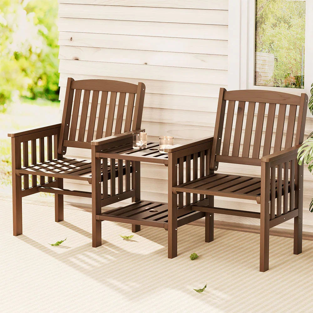 Outdoor Garden Bench Loveseat Wooden Table Chairs Patio Furniture Brown - Flea Market