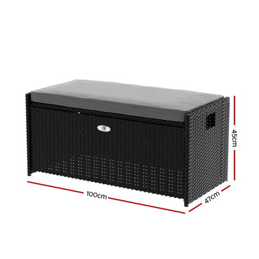 Gardeon Outdoor Storage Bench Box Wicker Garden Sheds Tools Cushion Patio Furniture Black - Flea Market