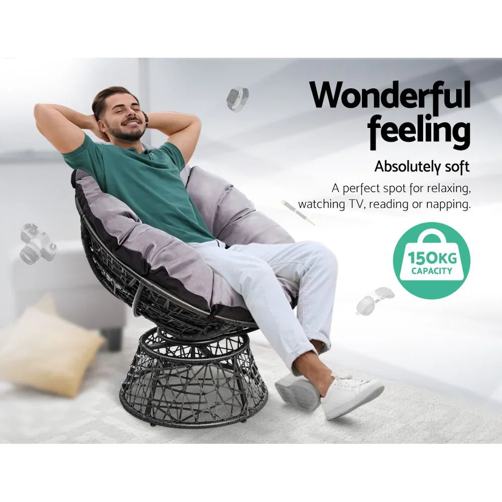 Gardeon Outdoor Chairs Outdoor Furniture Papasan Chair Wicker Patio Garden Black - Flea Market