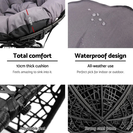 Gardeon Outdoor Chairs Outdoor Furniture Papasan Chair Wicker Patio Garden Black - Flea Market