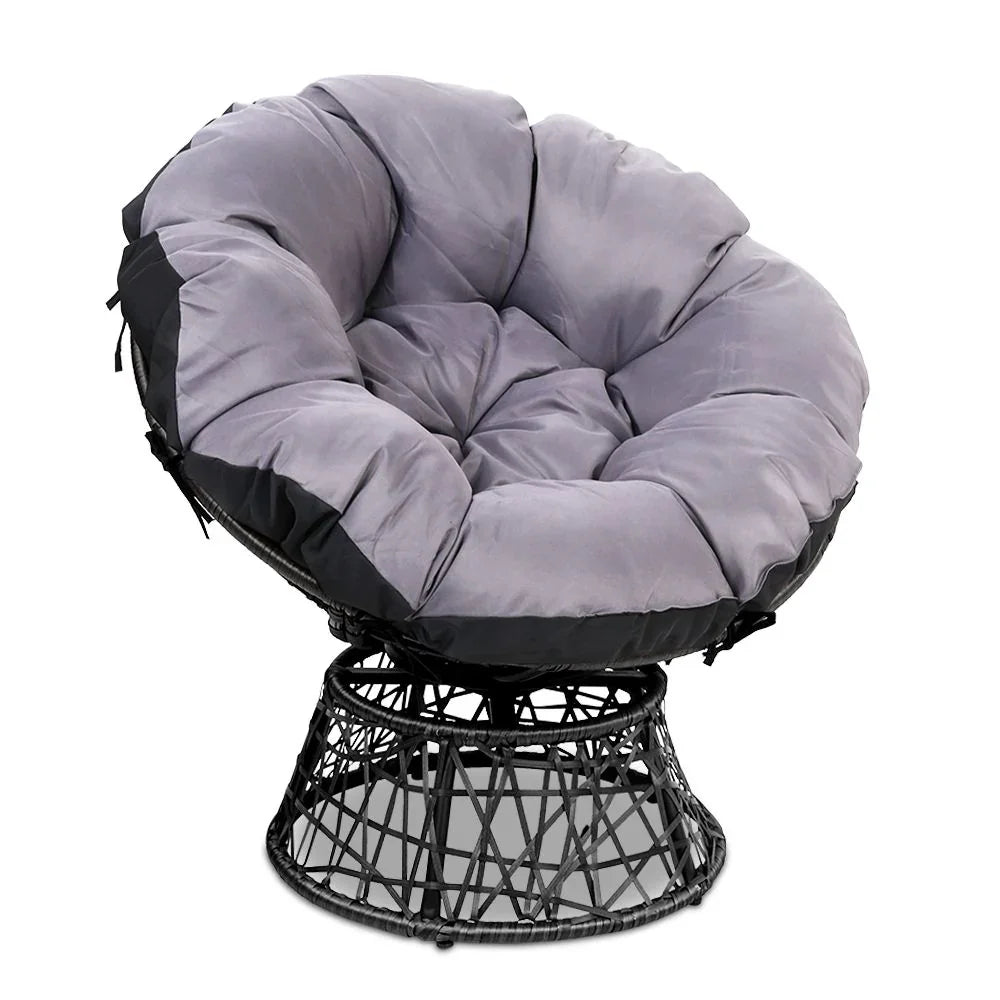 Gardeon Outdoor Chairs Outdoor Furniture Papasan Chair Wicker Patio Garden Black - Flea Market