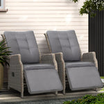 Gardeon 2PC Recliner Chairs Sun lounge Wicker Lounger Outdoor Furniture Adjustable Grey - Flea Market