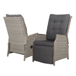 Gardeon 2PC Recliner Chairs Sun lounge Wicker Lounger Outdoor Furniture Adjustable Grey - Flea Market