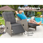 Gardeon 2PC Recliner Chairs Sun lounge Wicker Lounger Outdoor Furniture Adjustable Grey - Flea Market