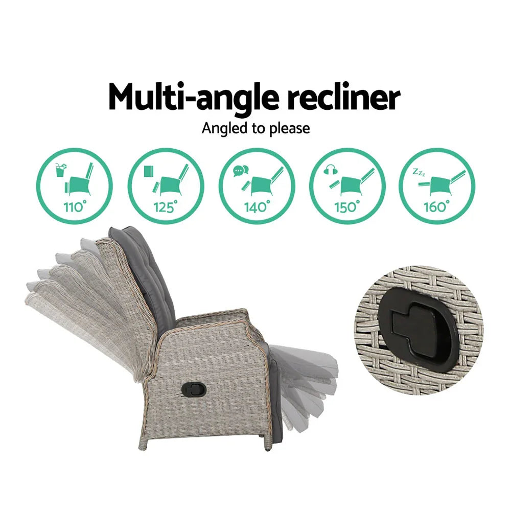 Gardeon 2PC Recliner Chairs Sun lounge Wicker Lounger Outdoor Furniture Adjustable Grey - Flea Market