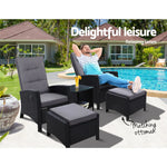 Gardeon 5PC Recliner Chairs Table Sun lounge Wicker Outdoor Furniture Adjustable Black - Flea Market