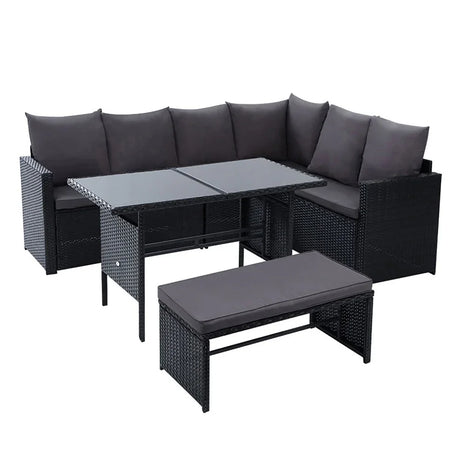 Outdoor Dining Set Sofa Lounge Setting Chairs Table Bench Black Cover - Flea Market