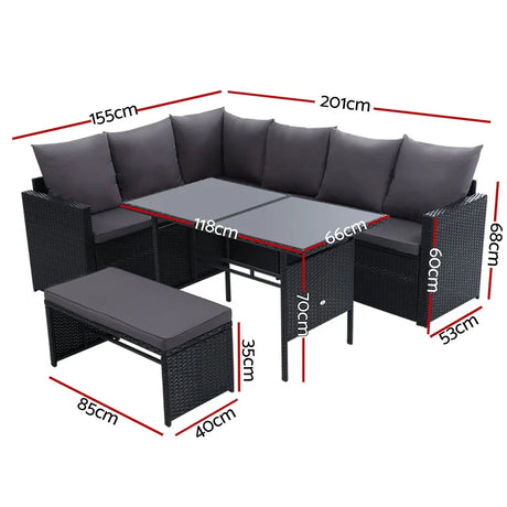 Outdoor Dining Set Sofa Lounge Setting Chairs Table Bench Black Cover - Flea Market