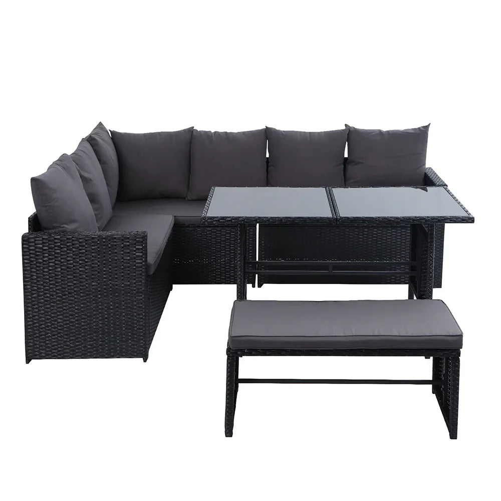 Outdoor Dining Set Sofa Lounge Setting Chairs Table Bench Black Cover - Flea Market