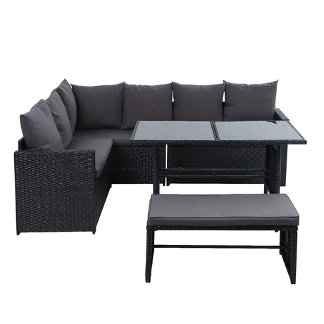 Outdoor Dining Set Sofa Lounge Setting Chairs Table Bench Black Cover - Flea Market