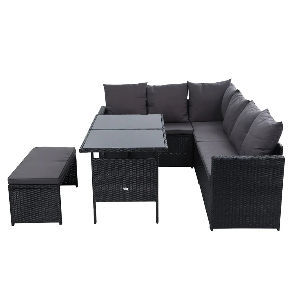 Outdoor Dining Set Sofa Lounge Setting Chairs Table Bench Black Cover - Flea Market