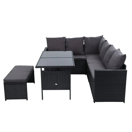Outdoor Dining Set Sofa Lounge Setting Chairs Table Bench Black Cover - Flea Market