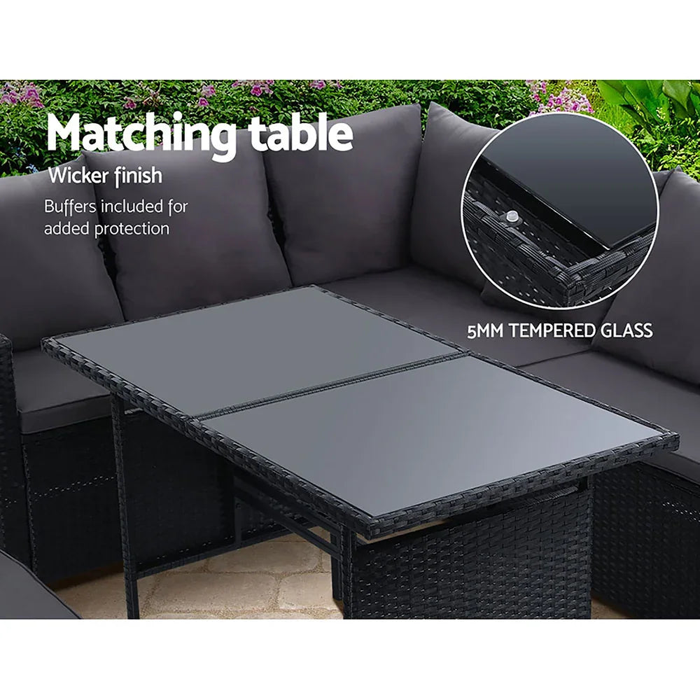 Outdoor Dining Set Sofa Lounge Setting Chairs Table Bench Black Cover - Flea Market