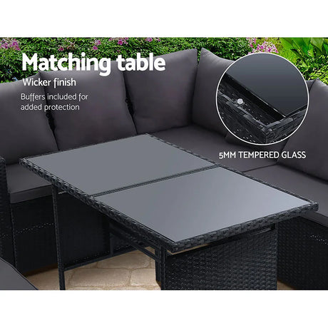 Outdoor Dining Set Sofa Lounge Setting Chairs Table Bench Black Cover - Flea Market