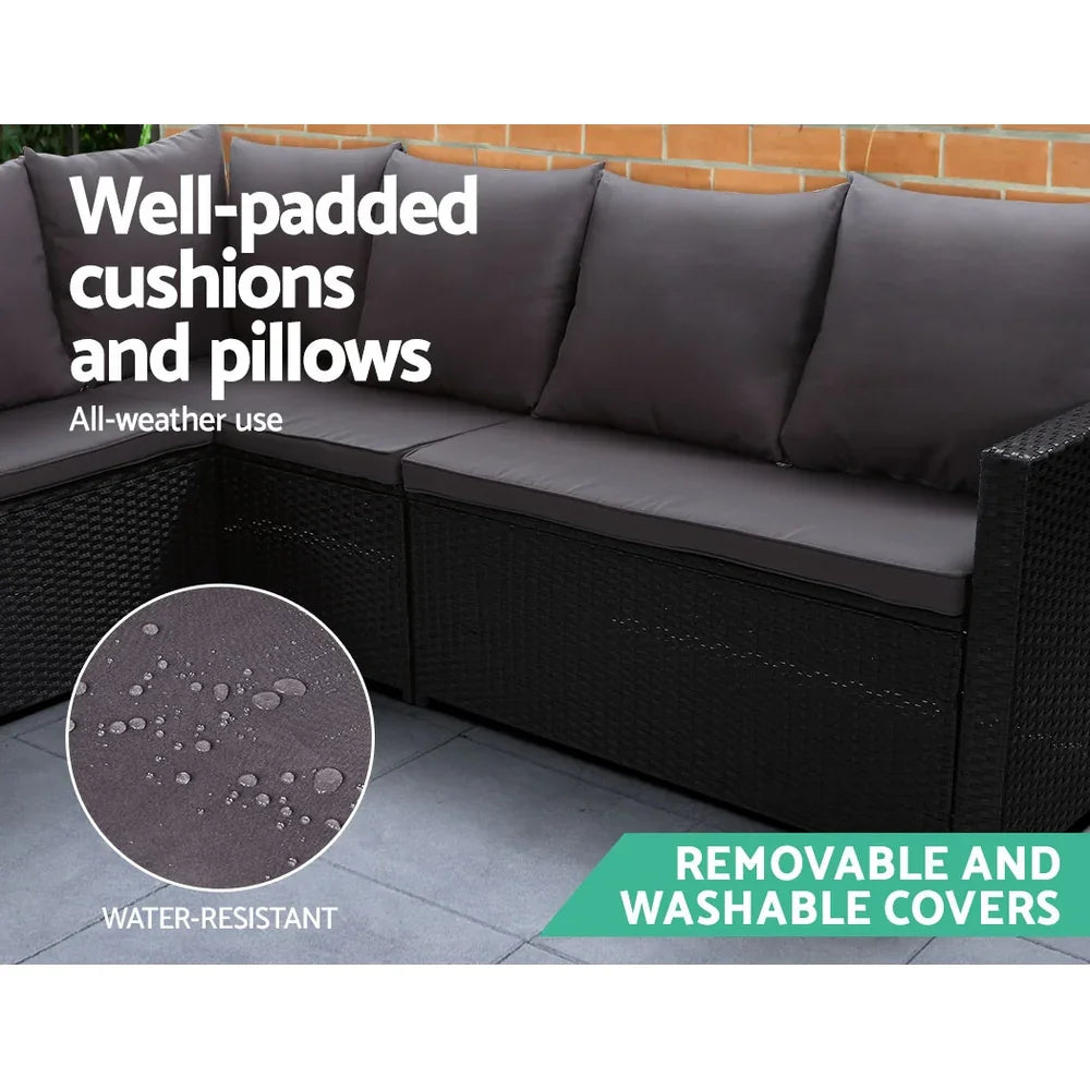 Outdoor Dining Set Sofa Lounge Setting Chairs Table Bench Black Cover - Flea Market