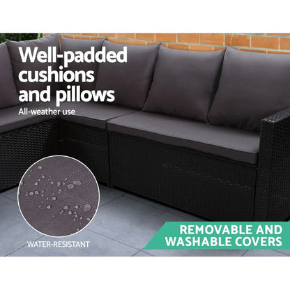 Outdoor Dining Set Sofa Lounge Setting Chairs Table Bench Black Cover - Flea Market