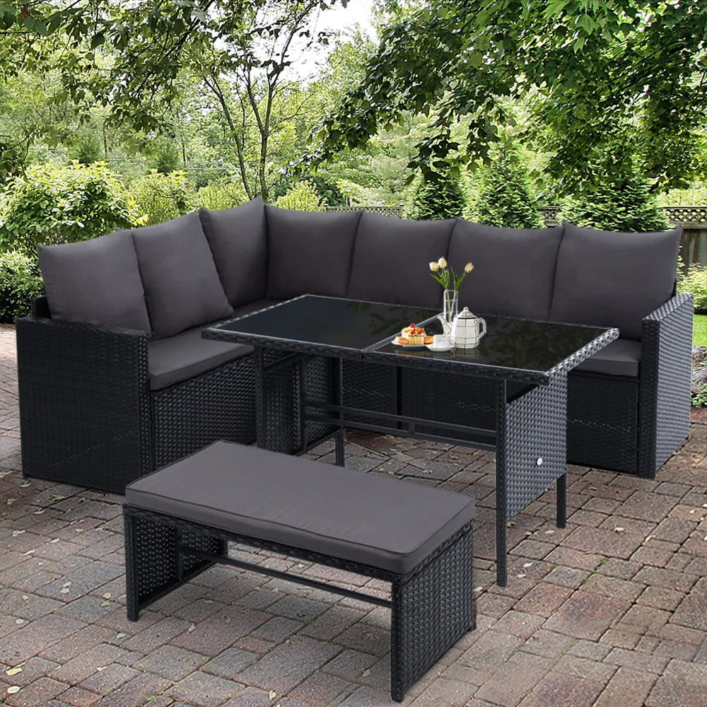 Outdoor Dining Set Sofa Lounge Setting Chairs Table Bench Black Cover - Flea Market